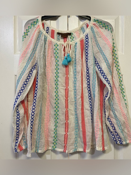 Anthropologie Tops - Anthropologie Payal Pratap Multi Blouse,  Embroidered Tassel Tunic (Size Small)